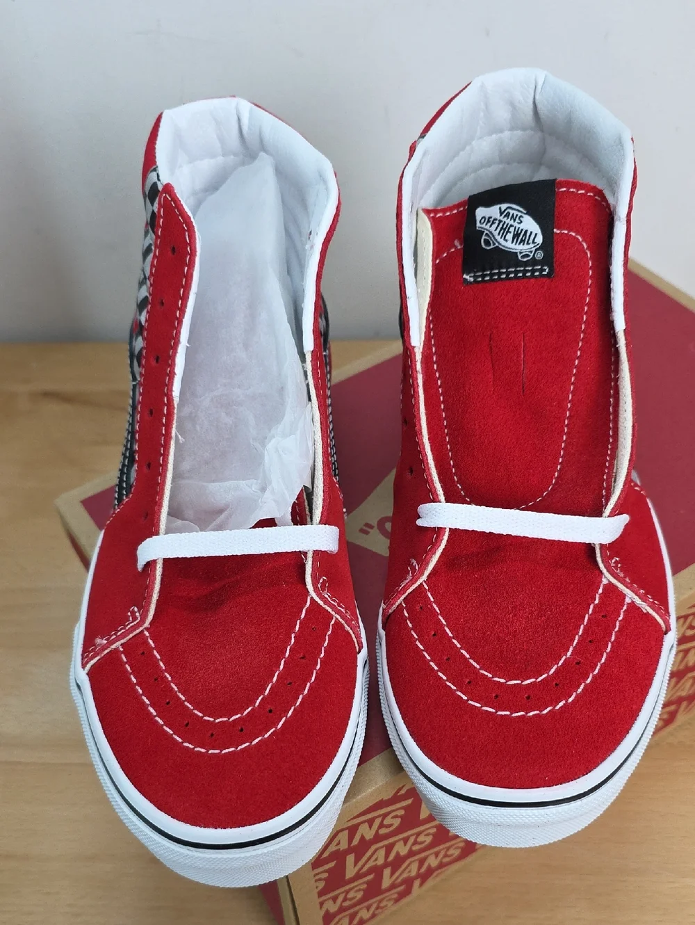 Vans Kids Red Checker Flame Sk8-Hi Sneakers Juniors 6 - Picture 4 of 8